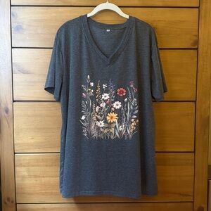 NWT! Sampeel Boho Gray Floral T- Shirt | 2XL